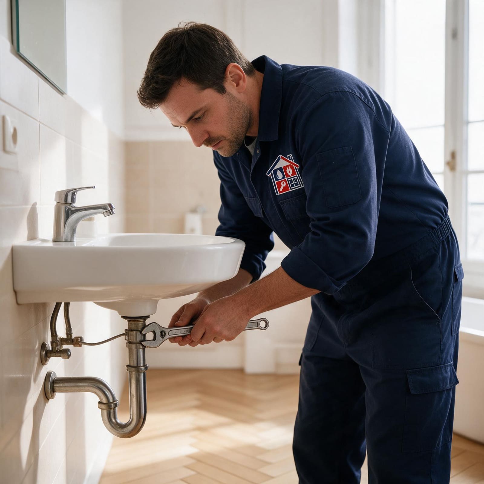 Verified plumber at work in a Paris apartment